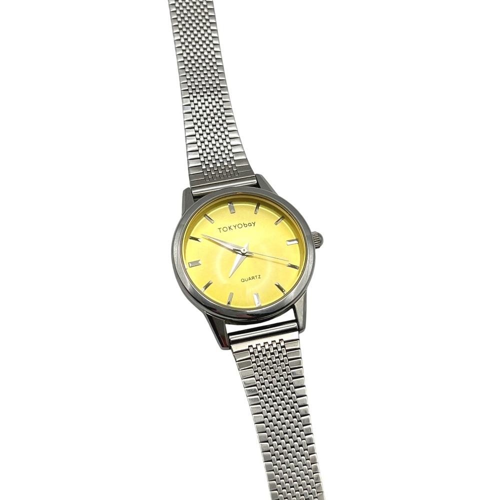TOKYObay Silver Mesh Watch Yellow Sunray Dial Stainless Steel Analog Quartz